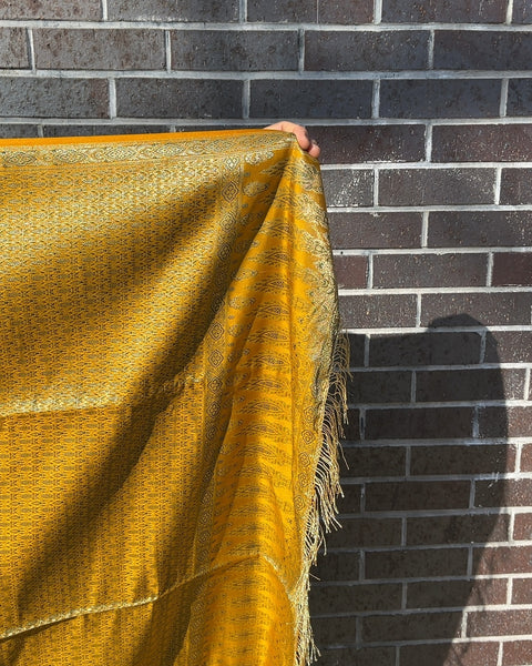 Bigass Gold Woven Shawl With Fringes