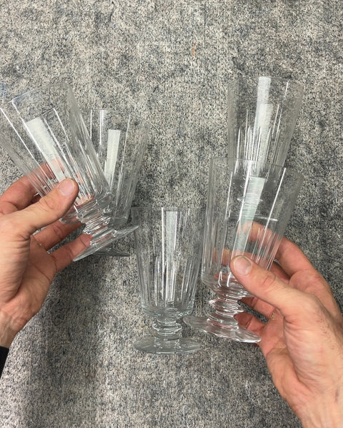 Set of Five Clear Glass Stem Drinking Glasses