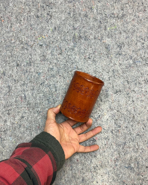 Brown Embossed Leather Pen Cup