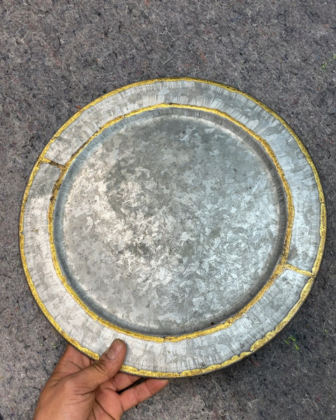 Galvanized Metal Tray with Gold Rim