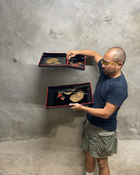 Decorative Trays with Gold Design, 20x12"