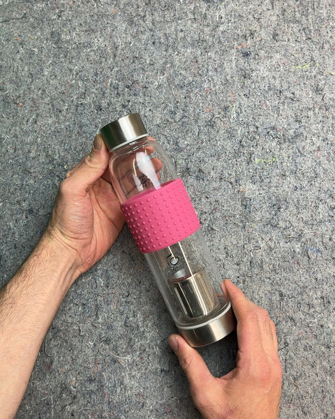Glass Tea Infuser Water Bottle with Pink Silicone Sleeve
