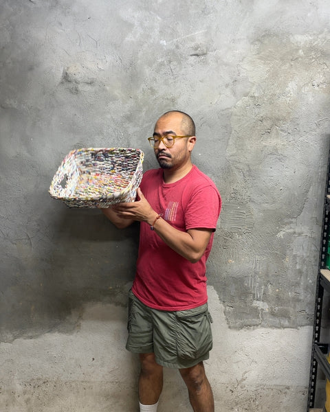 Colorful Recycled Magazines Woven Basket, 5x12x14"