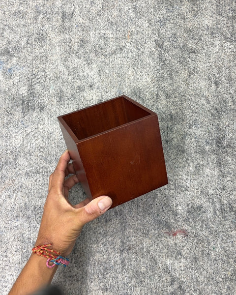 Small Brown Wood Box, 3.75x3.75x3.75"