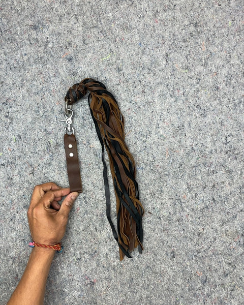 Brown & Black Leather Tassel Keychain