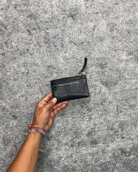 Black Pebbled Faux Leather Zipper Card Case