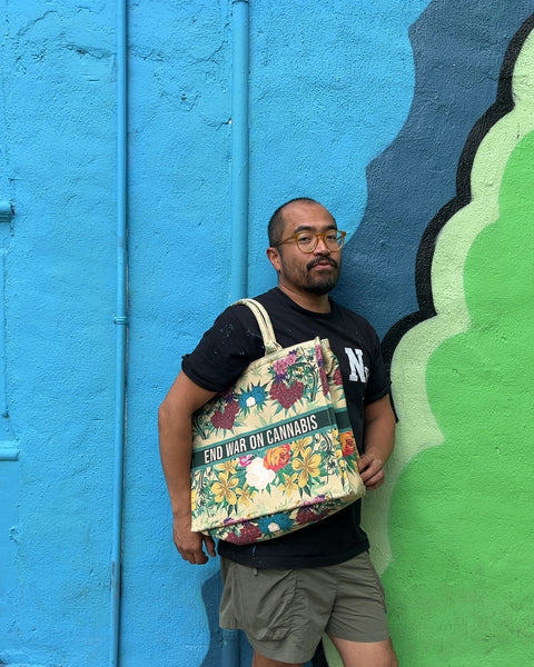 Floral Print End War On Cannabis Tote Bag