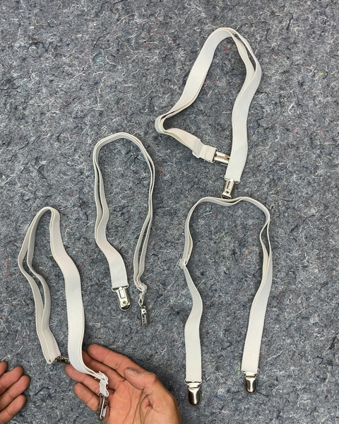 White Elastic Suspenders with Metal Clips