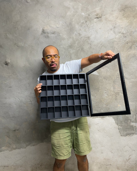 Black Wooden Compartment Shadow Box Display Case, 18x18”