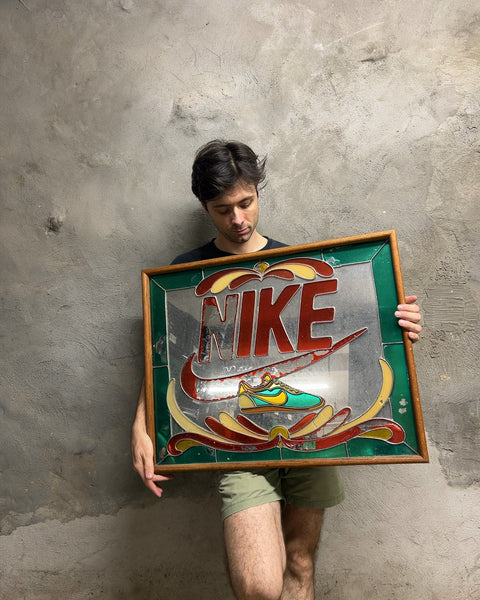 Nike Vintage Stained Glass Style Framed Bar Mirror, 23x29"