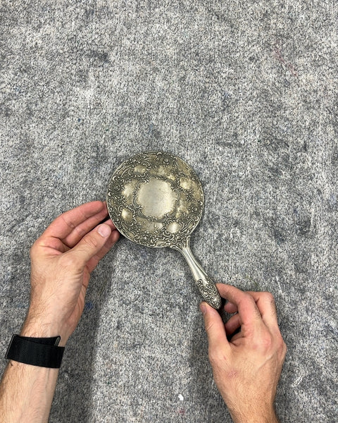 Ornate Silver Handheld Vanity Mirror