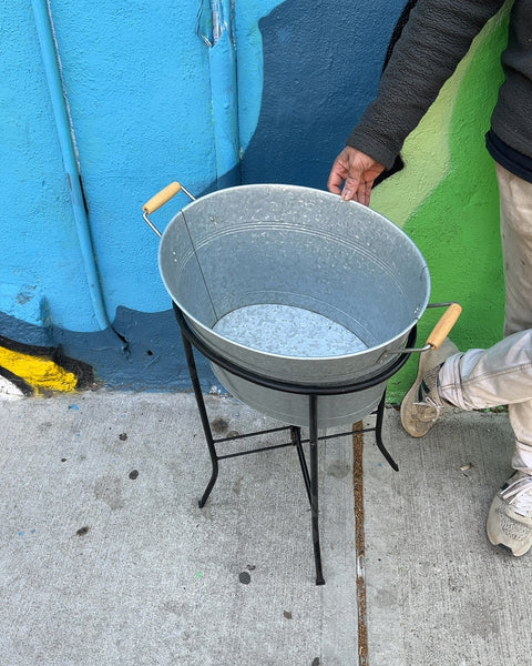 Galvanized Metal Tub with Stand, W17"