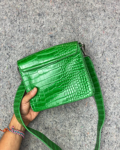 HVISK Green Croc Embossed Crossbody Bag
