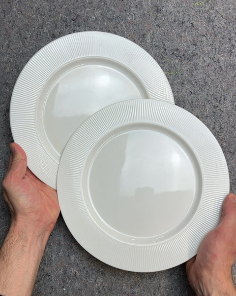 IKEA White Ribbed Dinner Plates, Set of Two