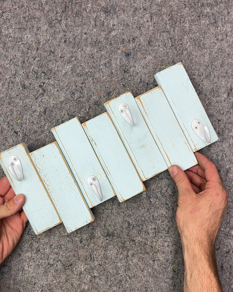 Light Blue Wooden Wall Hook Rack, L14"