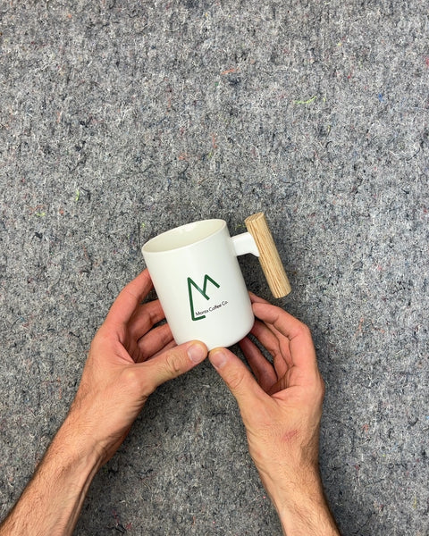 White Coffee Mug with Wooden Handle