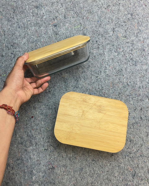 Glass Food Storage Container with Bamboo Lids