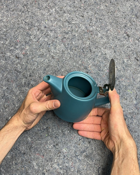 Teal Ceramic Teapot with Metal Lid
