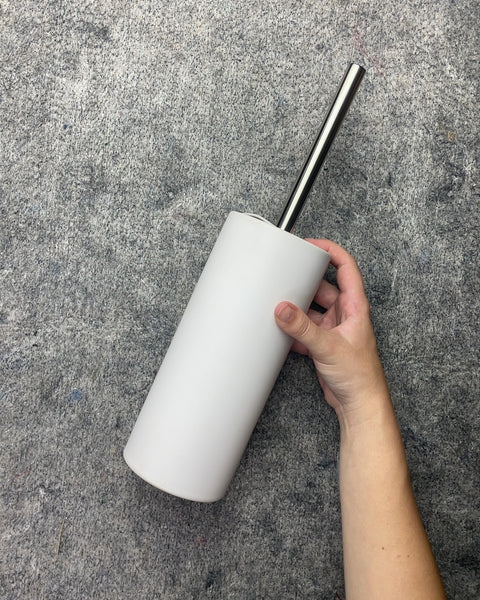 New-In-Box White Toilet Brush and Holder Set (We Un-Sealed The Box Ourselves To Take These Photos)