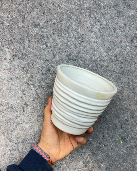 White Ribbed Ceramic Planter, W5xH4"