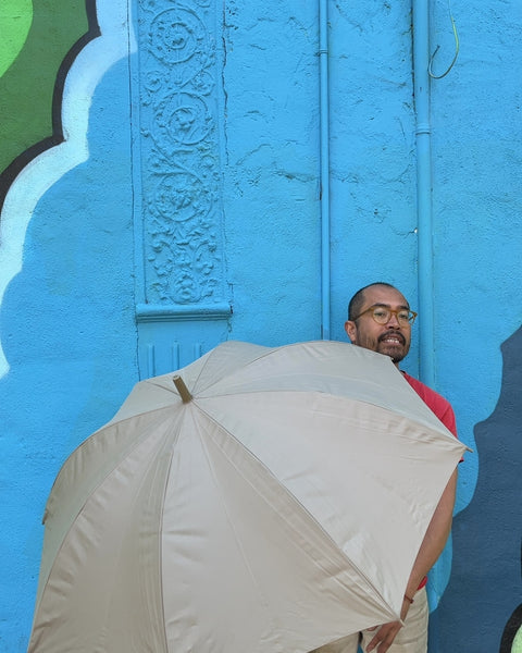 Beige Umbrella with Curved Handle