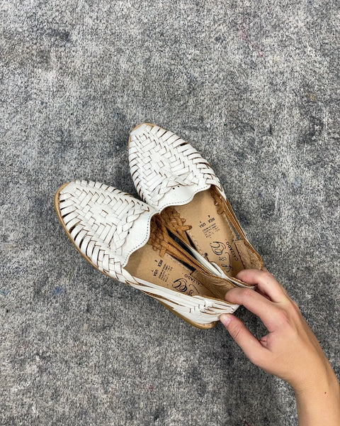 White Woven Leather Flats, Size US 7W, 37.5 EU
