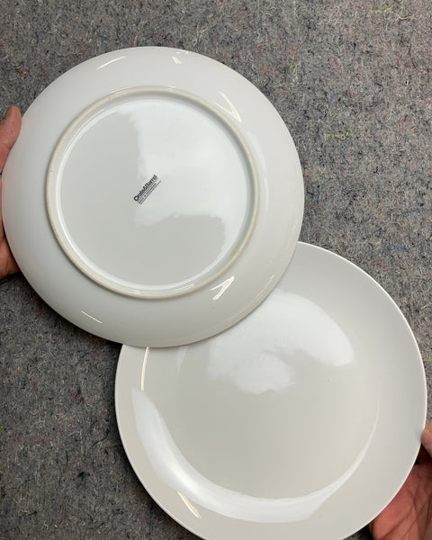 Two Crate and Barrel White Dinner Plates
