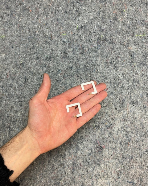 Two Geometric White Earrings