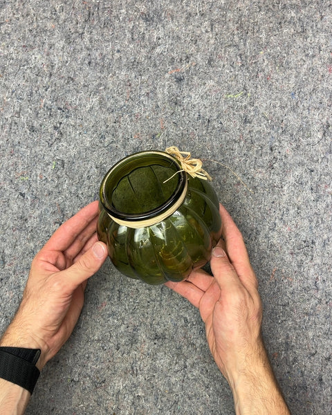 Green Glass Pumpkin Vase, W4"