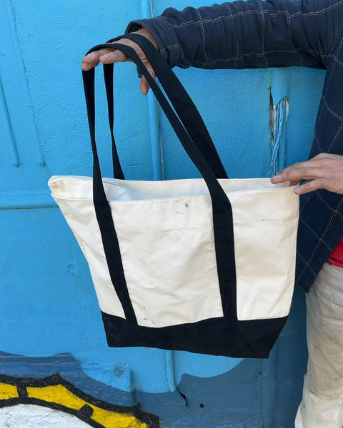 Large Cream Canvas Tote Bag with Black Straps