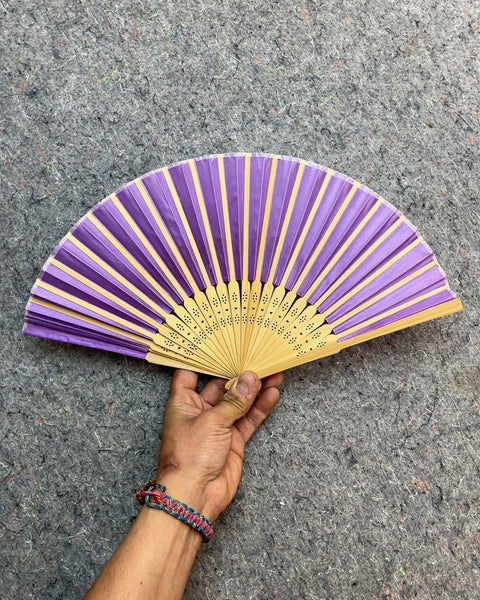 Purple and Wood Hand Fan