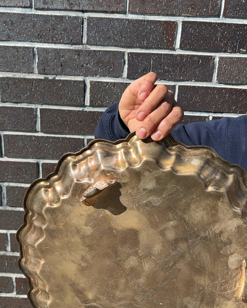 Vintage Silver Plated Serving Tray with Scalloped Edge, 15"