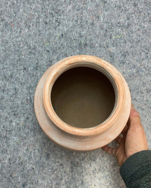 Terracotta Vase with White Stripes, H11"