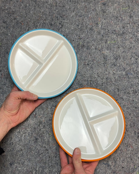 Two Sectioned Non-Slip Ceramic Plates, Blue and Orange