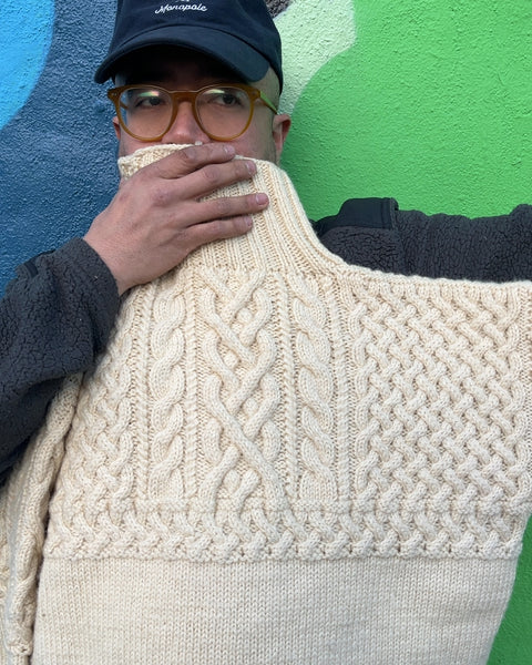 Traditional Irish Hand-stitched Knit Sweater, Size S/M