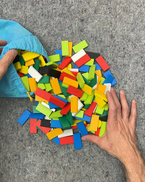 Colorful Wooden Dominoes Building Blocks with Bag