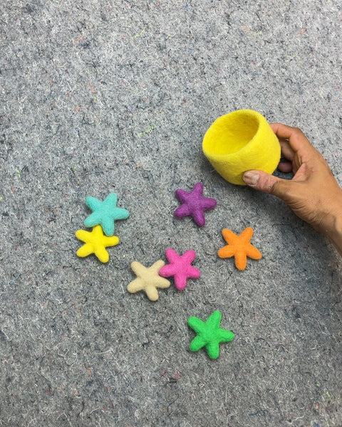 Felted Wool Starfish and Yellow Bowl Set