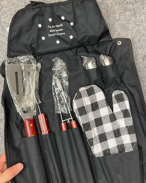 Brand New BBQ Tool Set with Buffalo Plaid Oven Mitt