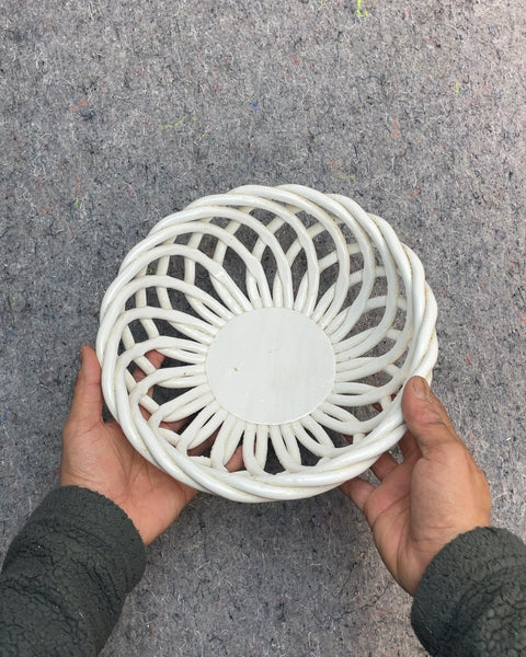 Sexy White Ceramic Basket Bowl, 9.5"