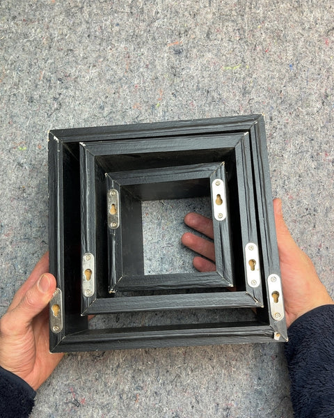 Set Of 3 Black Wood Square Shelves