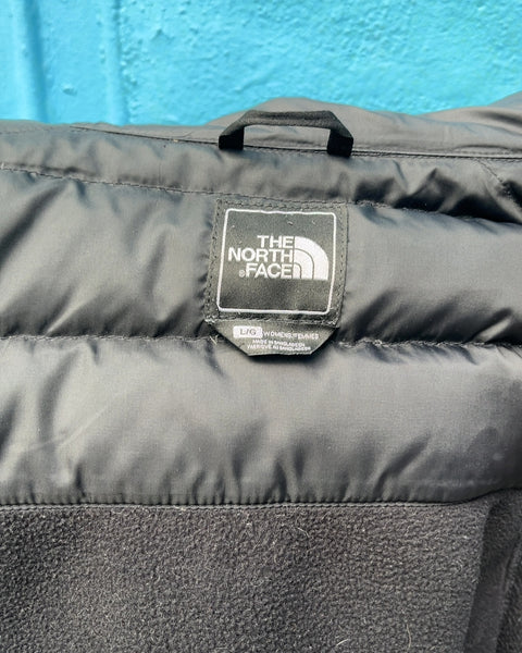 The North Face Black Puffer Vest with Fleece Sleeves, Size Women L