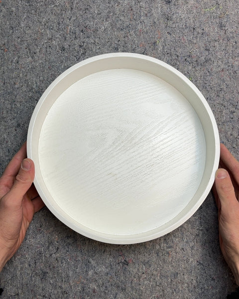 White Round Wooden Tray, 12"