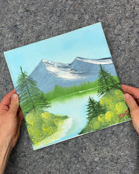 Mountain Lake Landscape Painting on Canvas, 12x12"
