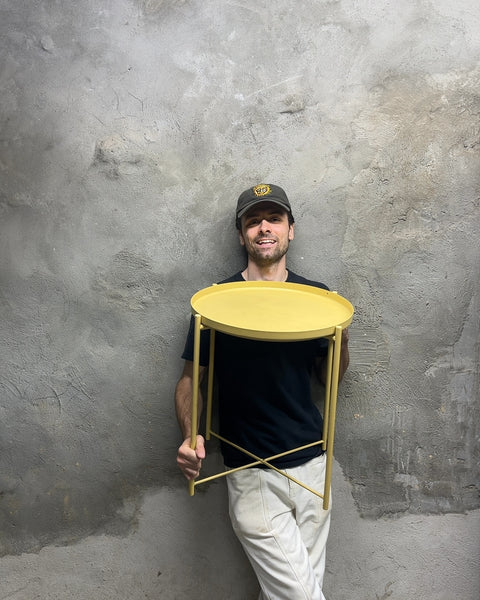 Yellow Metal Round Side Table, W17.5xH20"