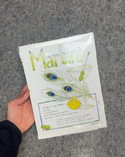 Martini Recipe Watercolor Print, 9x11"