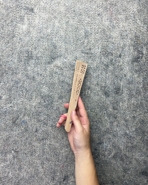 Wooden Hand Fan with Pink Tassel