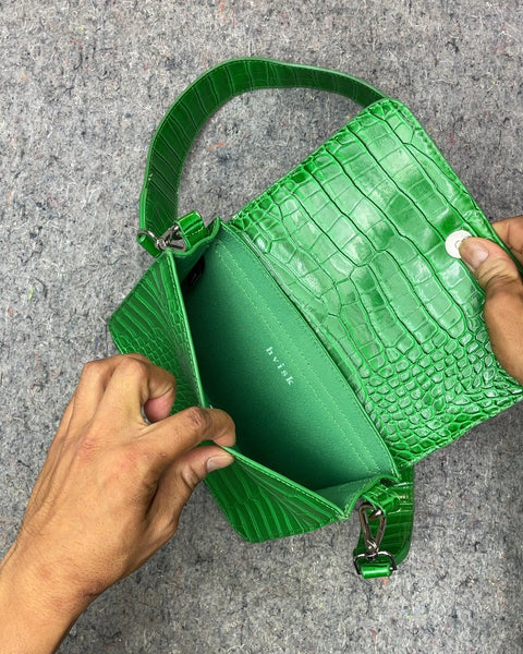 HVISK Green Croc Embossed Crossbody Bag