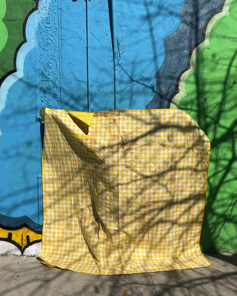 Yellow Gingham Picnic Quilted Blanket