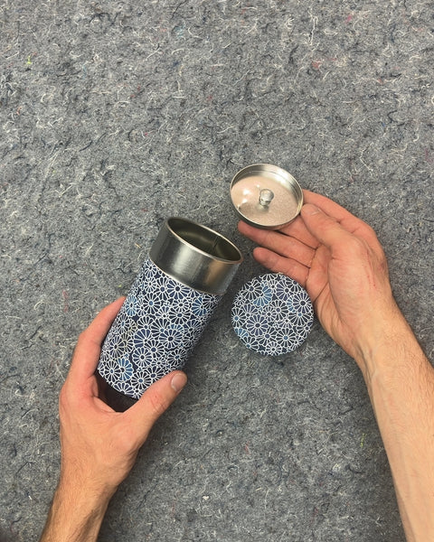 Blue and White Patterned Tea Canister