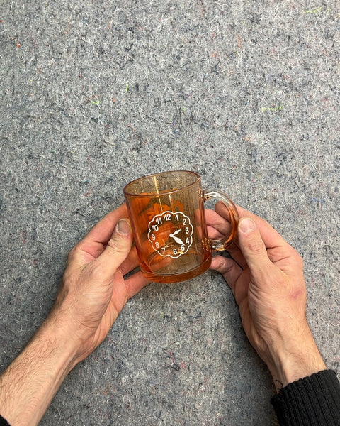 Orange Glass Mug with Clock Design Branded Fisk